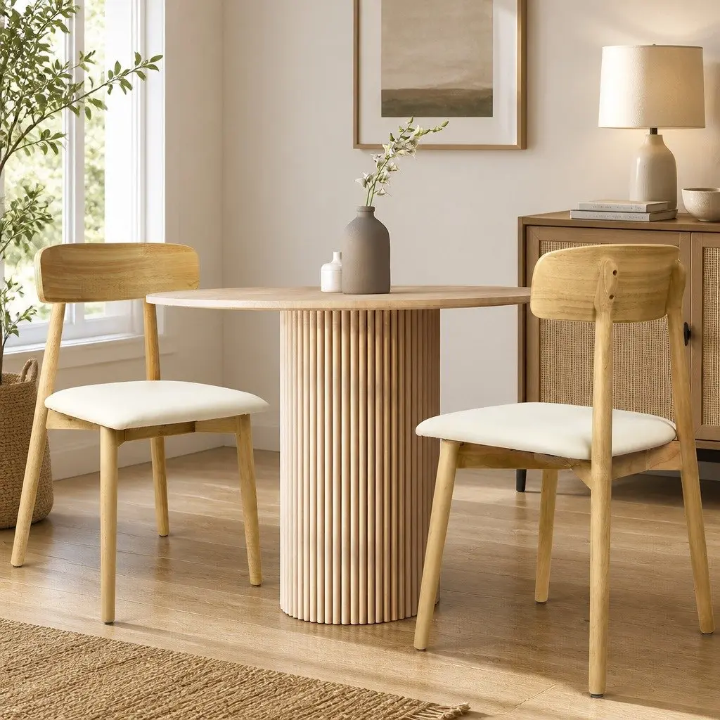 Dining Chairs Set of 2 Kitchen Seat Natural Rubber Wood Frame PU Leather