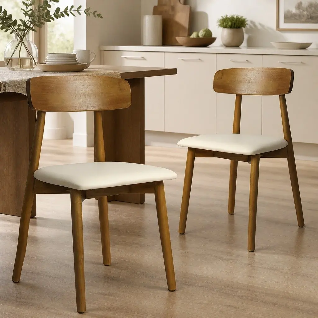 Dining Chairs Walnut Wooden Ergonomic Curved Backrest 2 Piece