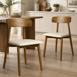 Durable Walnut Wood Dining Chairs Set of 2