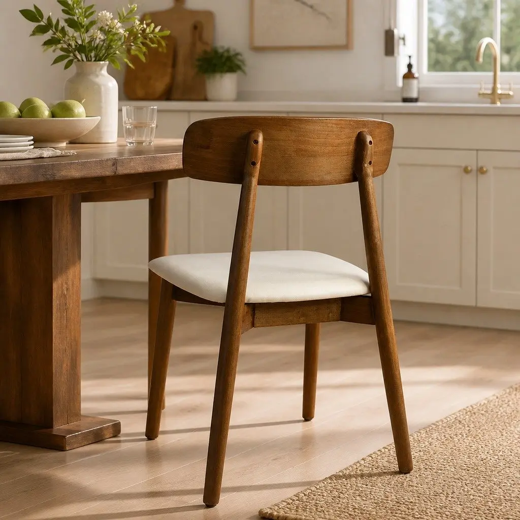 Dining Chairs Walnut Wooden Ergonomic Curved Backrest 2 Piece