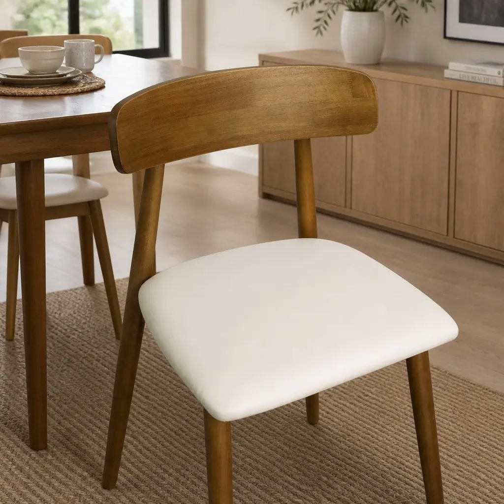 Dining Chairs Walnut Wooden Ergonomic Curved Backrest 2 Piece