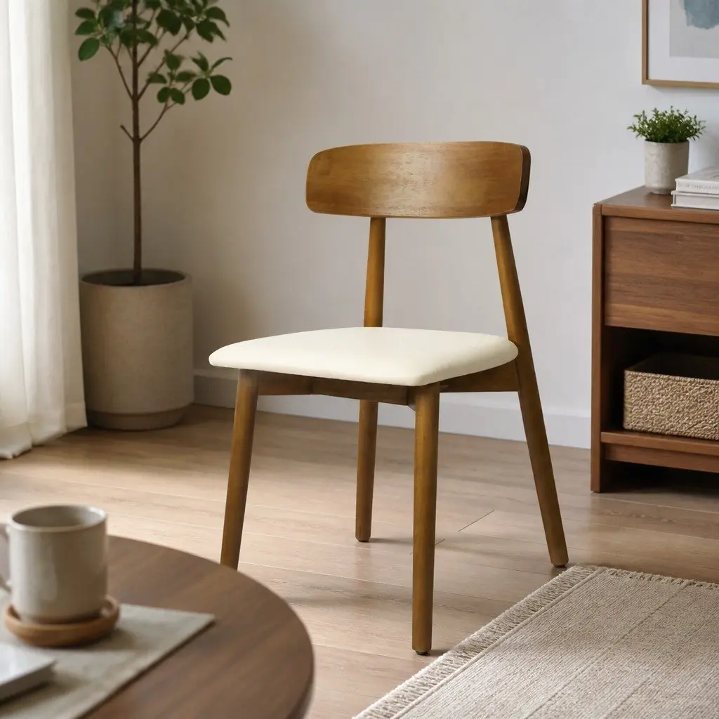 Dining Chairs Walnut Wooden Ergonomic Curved Backrest 2 Piece