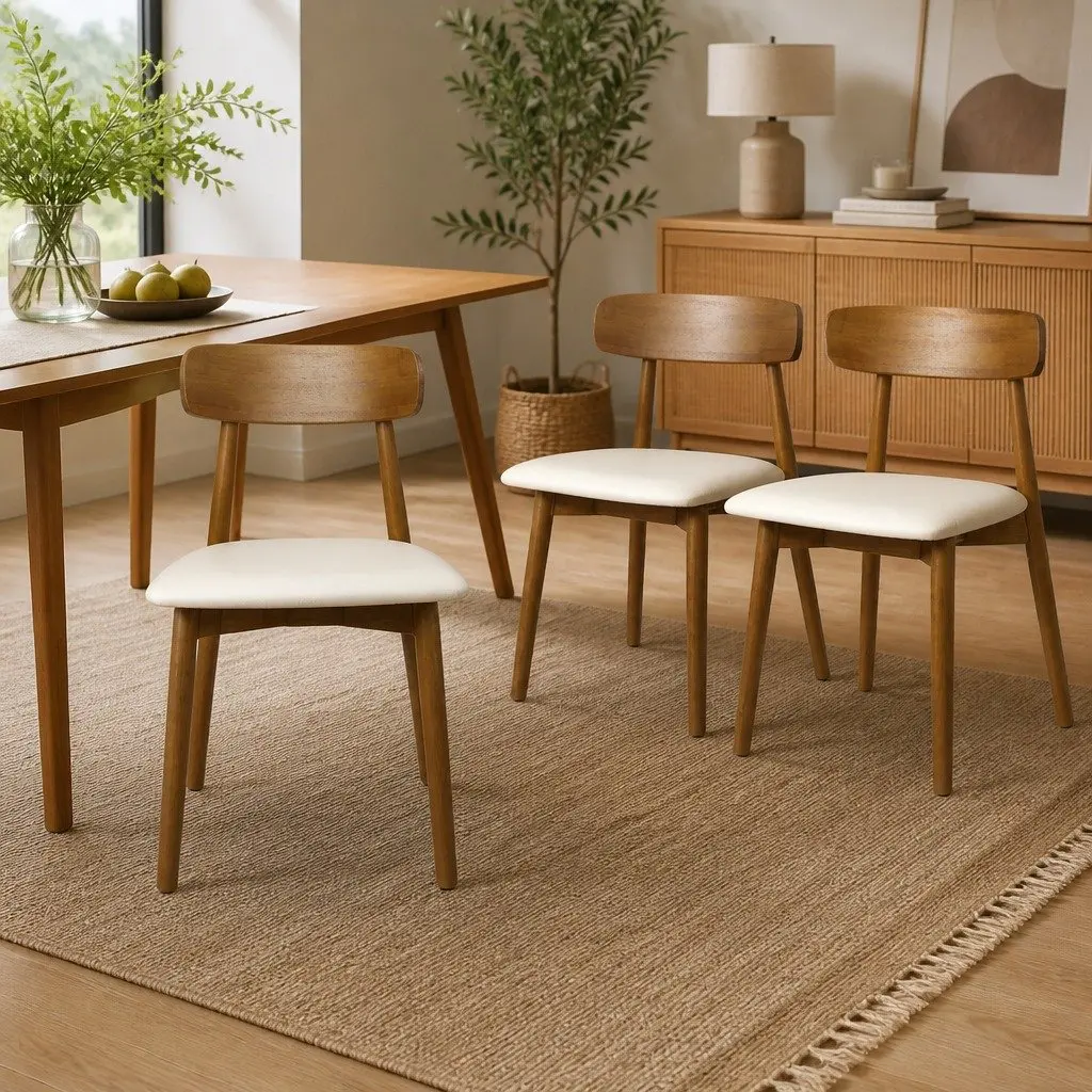 Dining Chairs Set of 4 Ergonomic Curved Backrest Walnut Rubberwood PU Leather