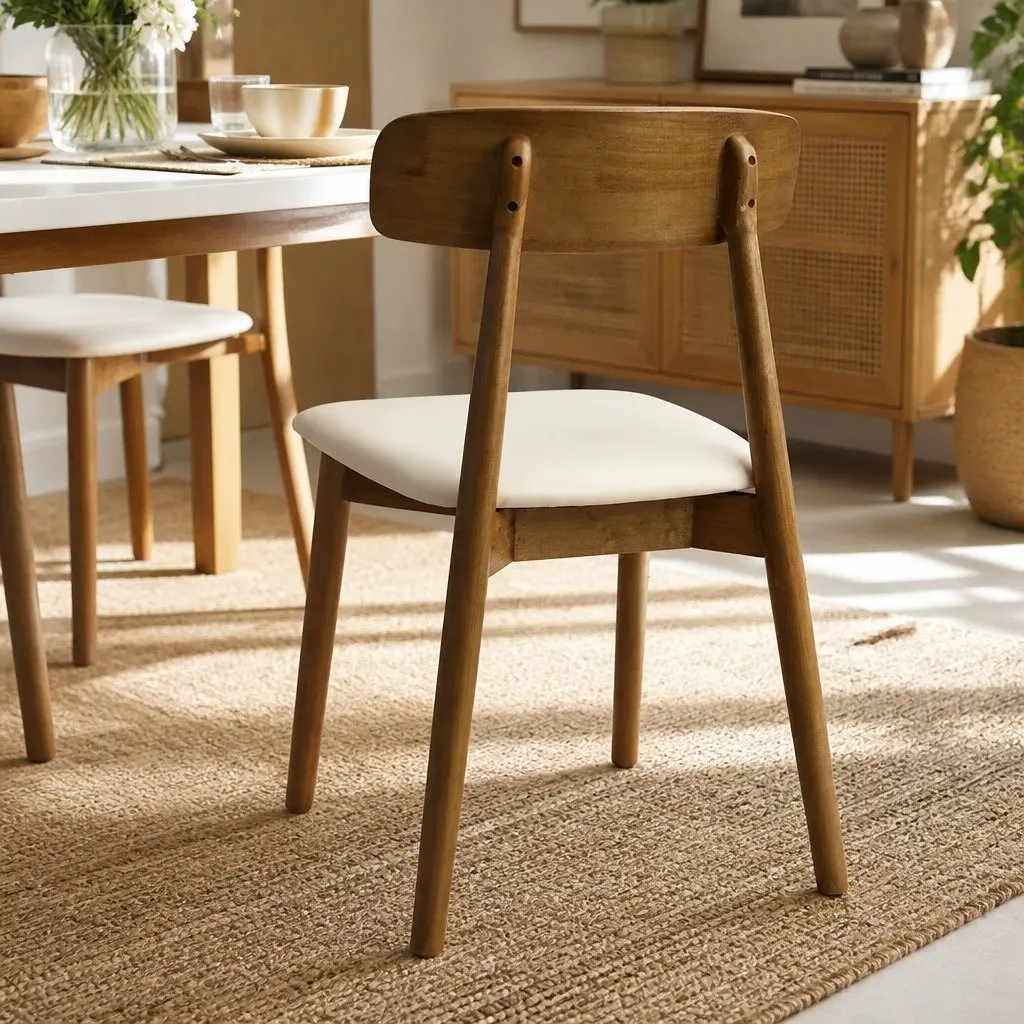 Dining Chairs Set of 4 Ergonomic Curved Backrest Walnut Rubberwood PU Leather