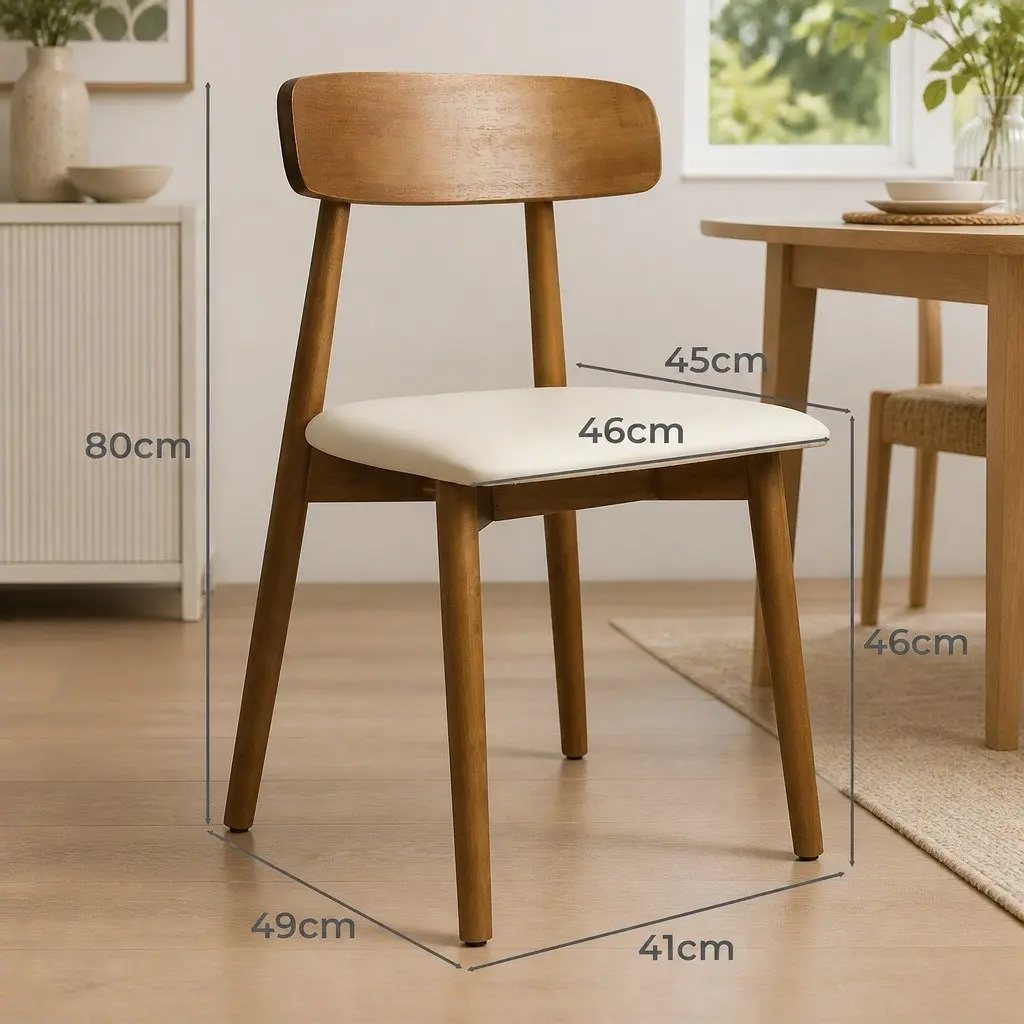 Dining Chairs Set of 4 Ergonomic Curved Backrest Walnut Rubberwood PU Leather
