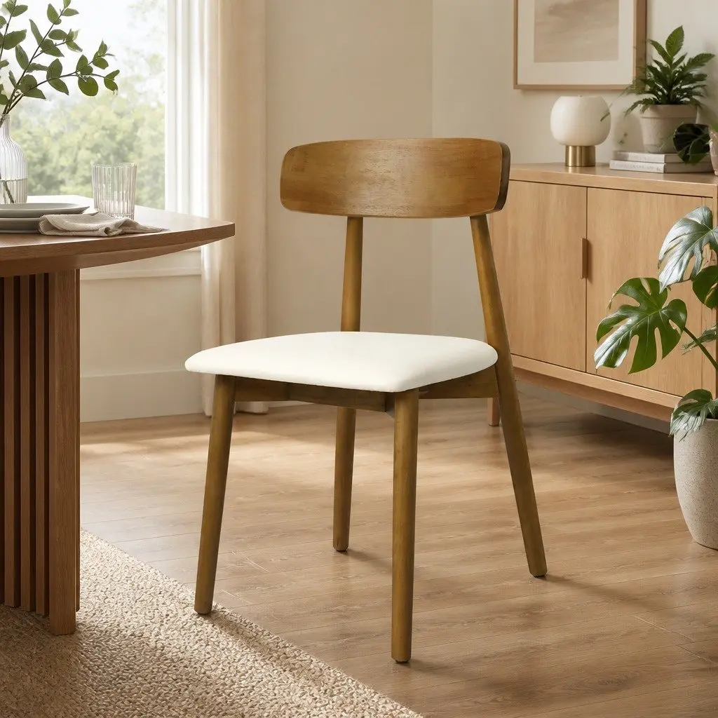 Dining Chairs Set of 4 Ergonomic Curved Backrest Walnut Rubberwood PU Leather
