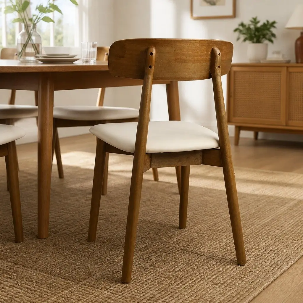 Dining Chairs Set of 6 Curved Backrest Walnut Rubber Wood PU Leather