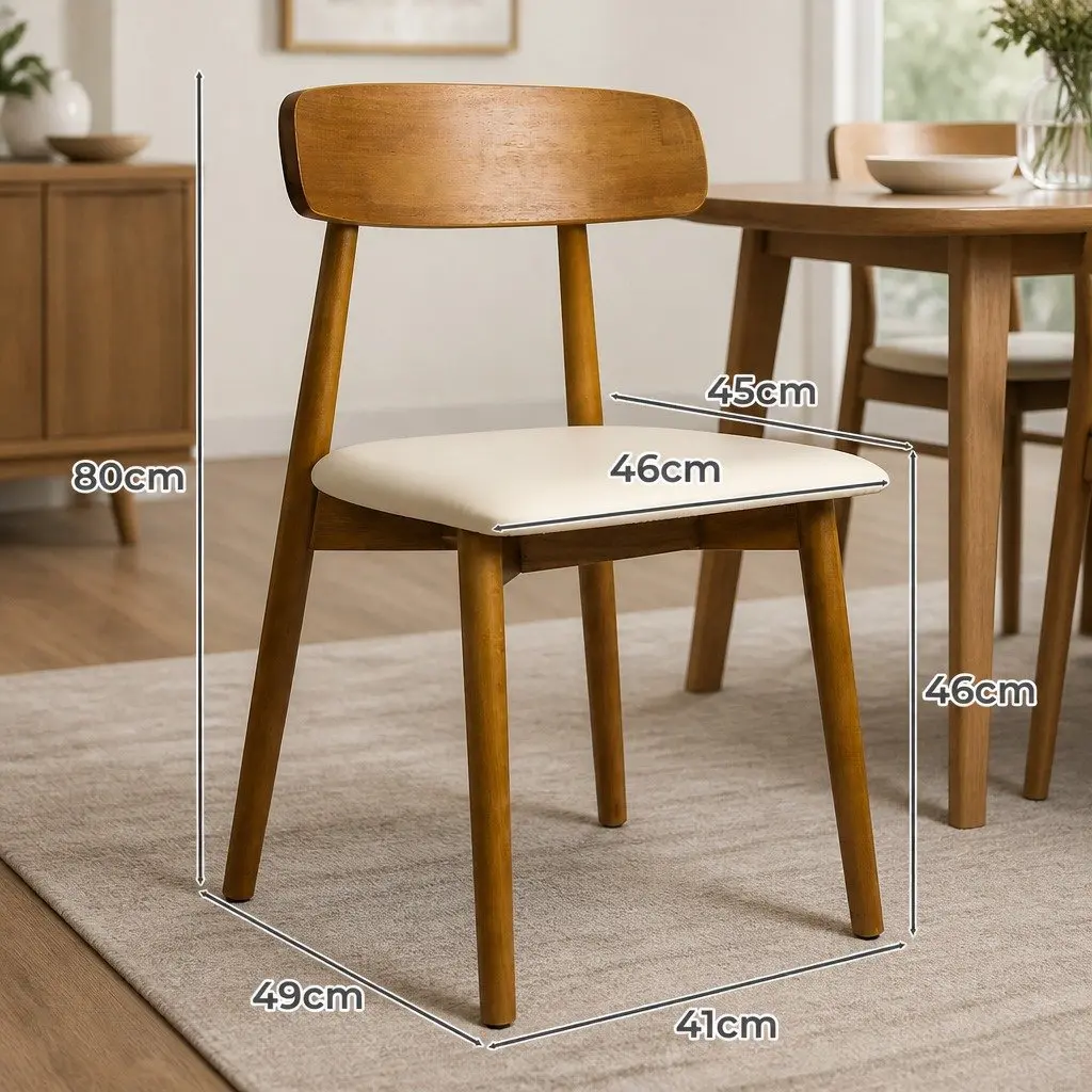 Dining Chairs Set of 6 Curved Backrest Walnut Rubber Wood PU Leather