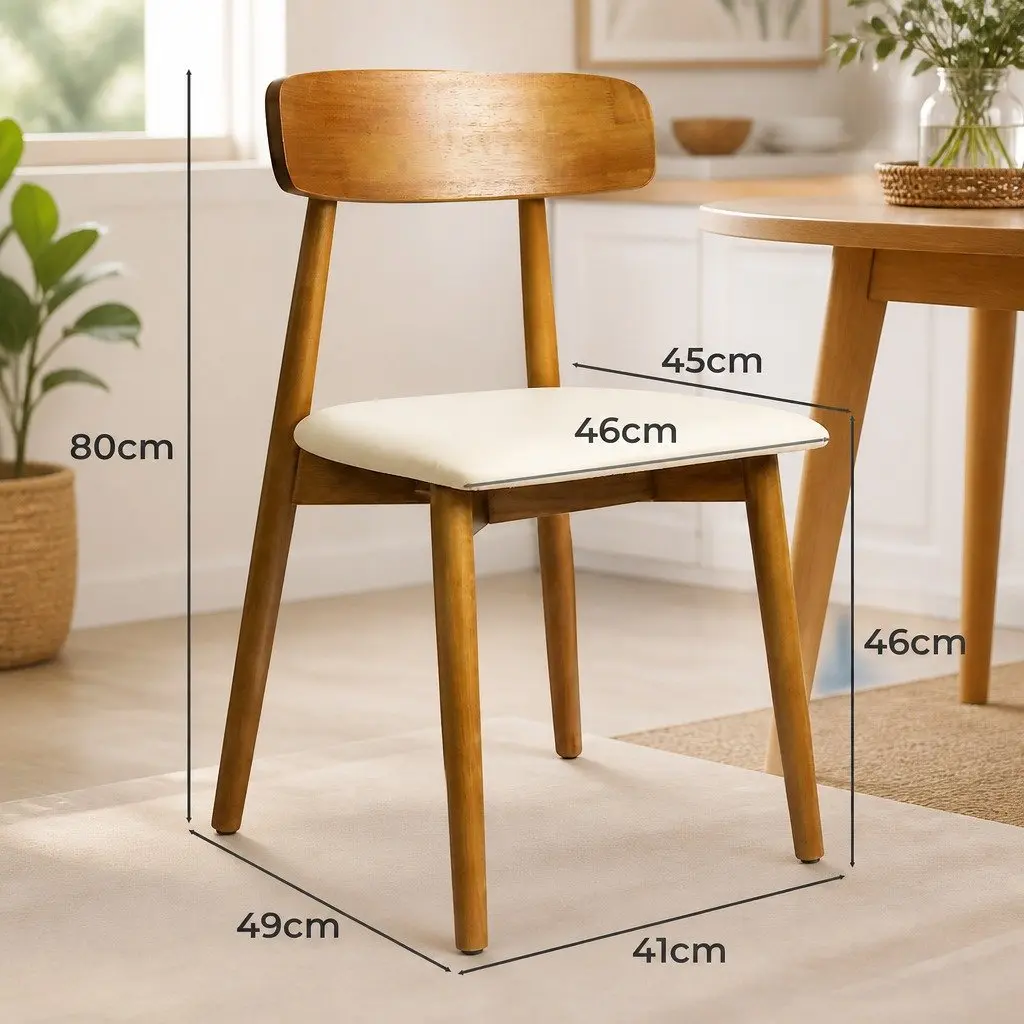 Ergonomic Dining Chairs Set of 8 PU Leather Cushioned Seat Curved Backrest Rubber Wood Walnut Finish
