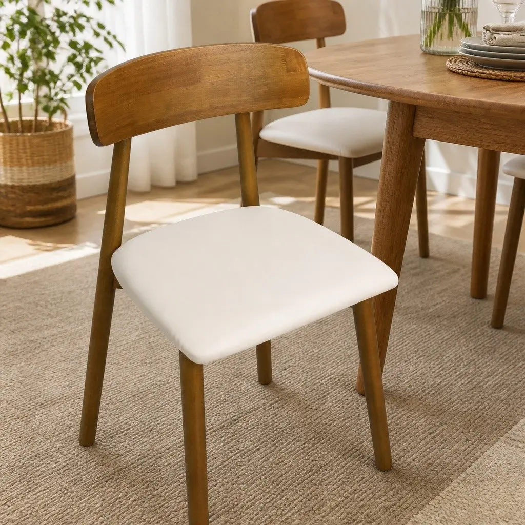 Ergonomic Dining Chairs Set of 8 PU Leather Cushioned Seat Curved Backrest Rubber Wood Walnut Finish