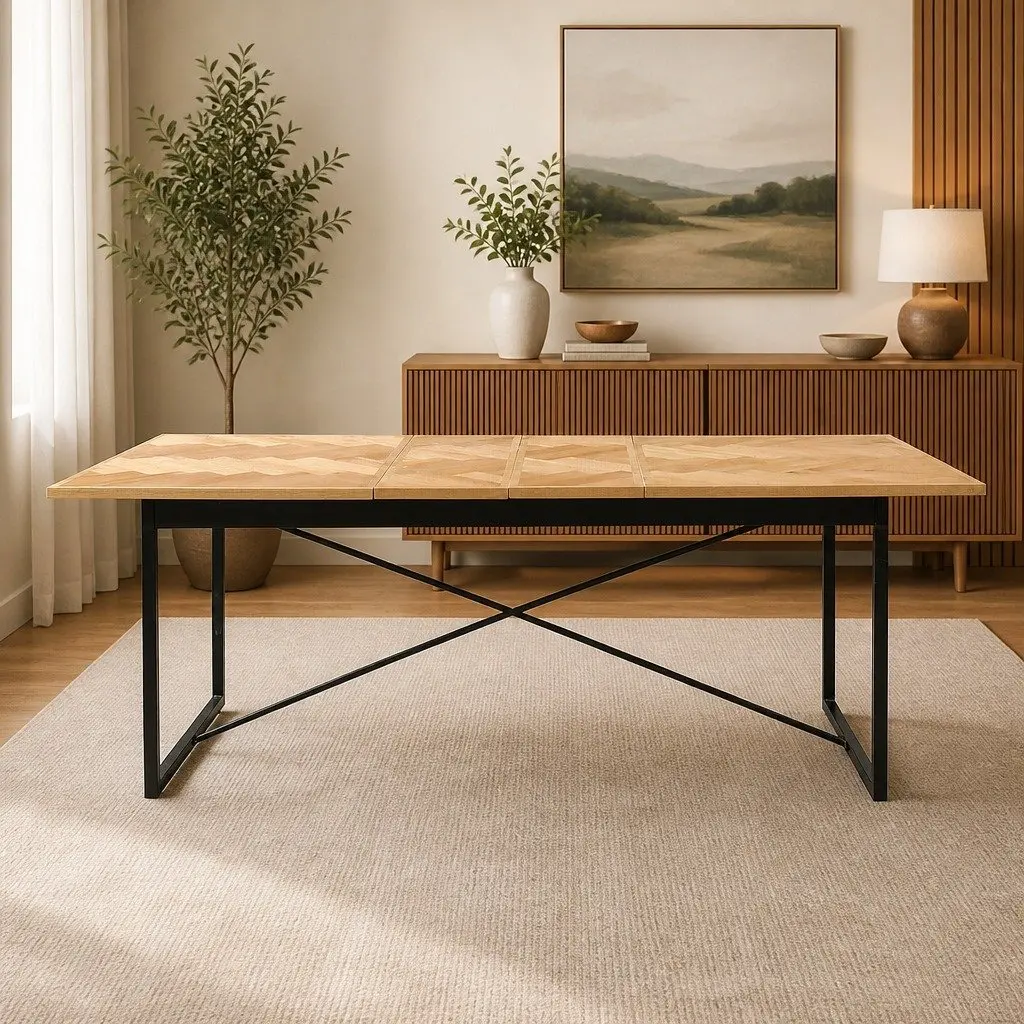 Extendable Dining Table Rectangle Brown MDF Steel 1.5m to 2.1m