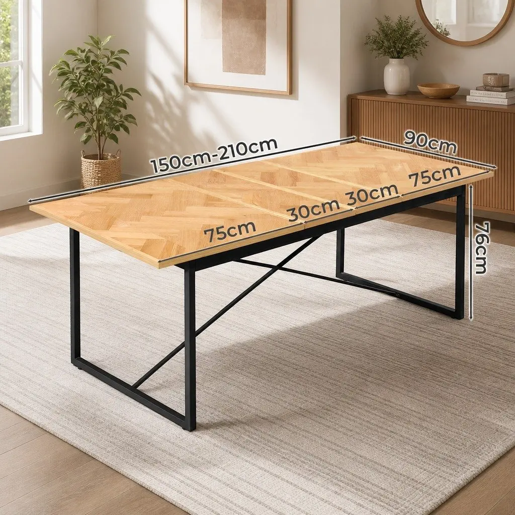Extendable Dining Table Rectangle Brown MDF Steel 1.5m to 2.1m
