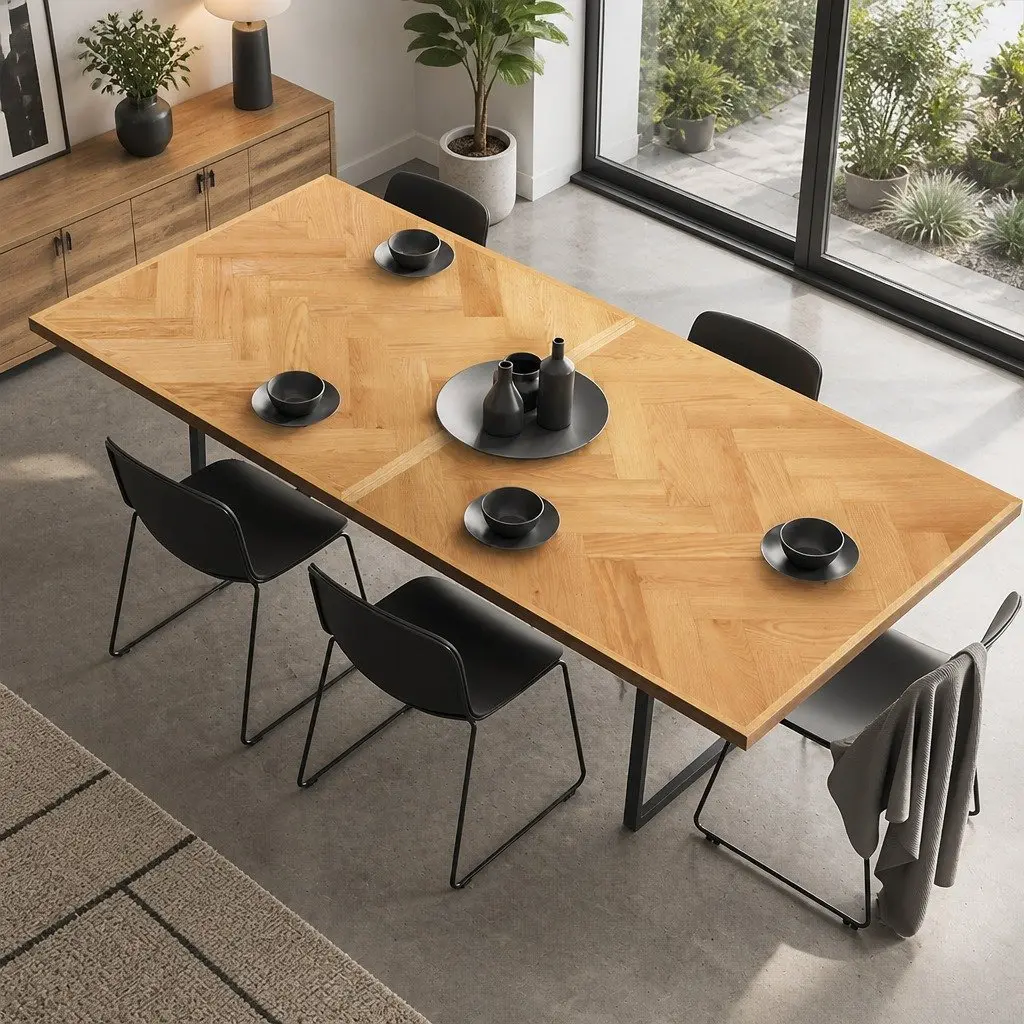 Extendable Dining Table Rectangle Brown MDF Steel 1.5m to 2.1m