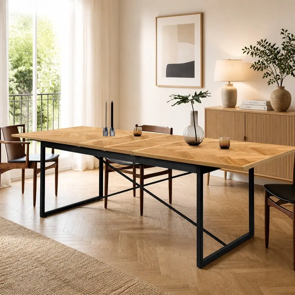 Extendable Dining Table Rectangle Brown MDF Steel 1.5m to 2.1m