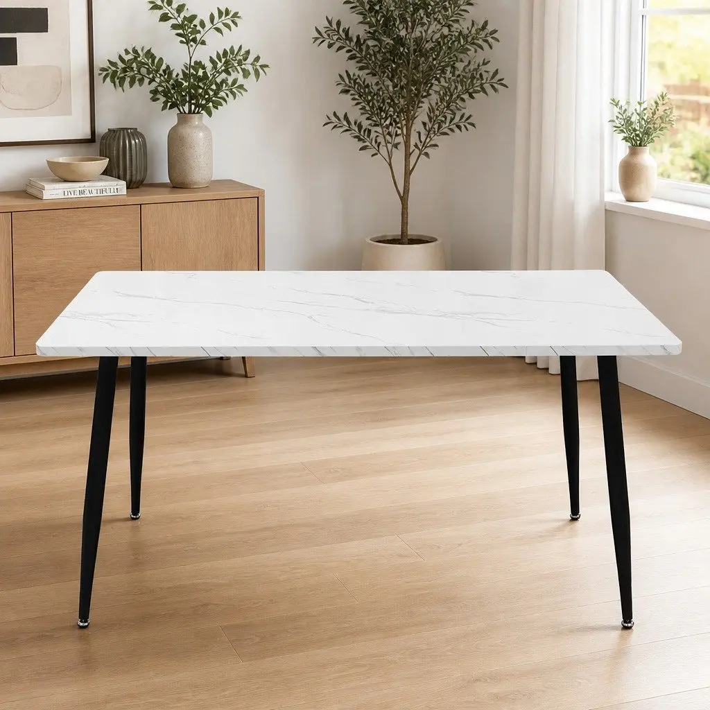 Dining Table White 150cm Steel Frame MDF Tabletop