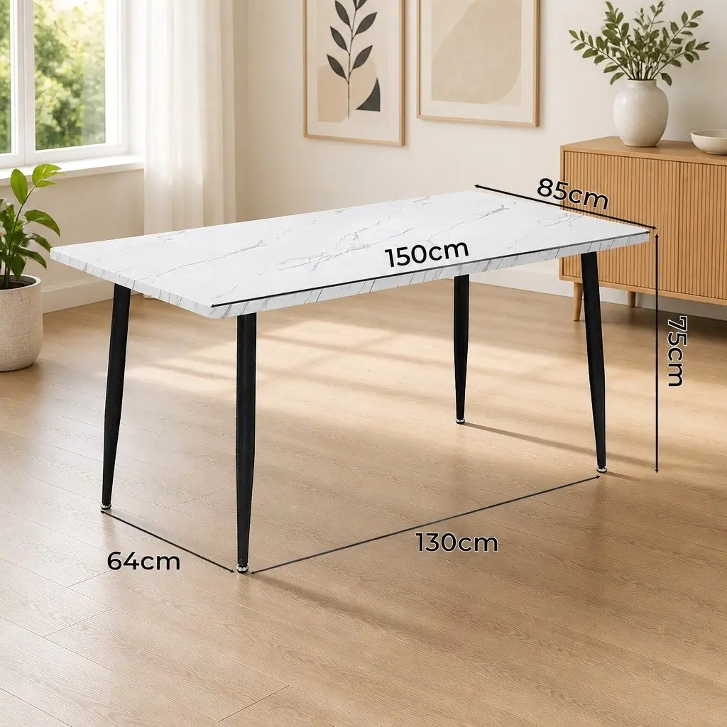 Dining Table White 150cm Steel Frame MDF Tabletop