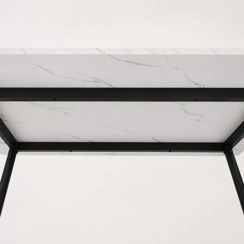 Dining Table White 150cm Steel Frame MDF Tabletop