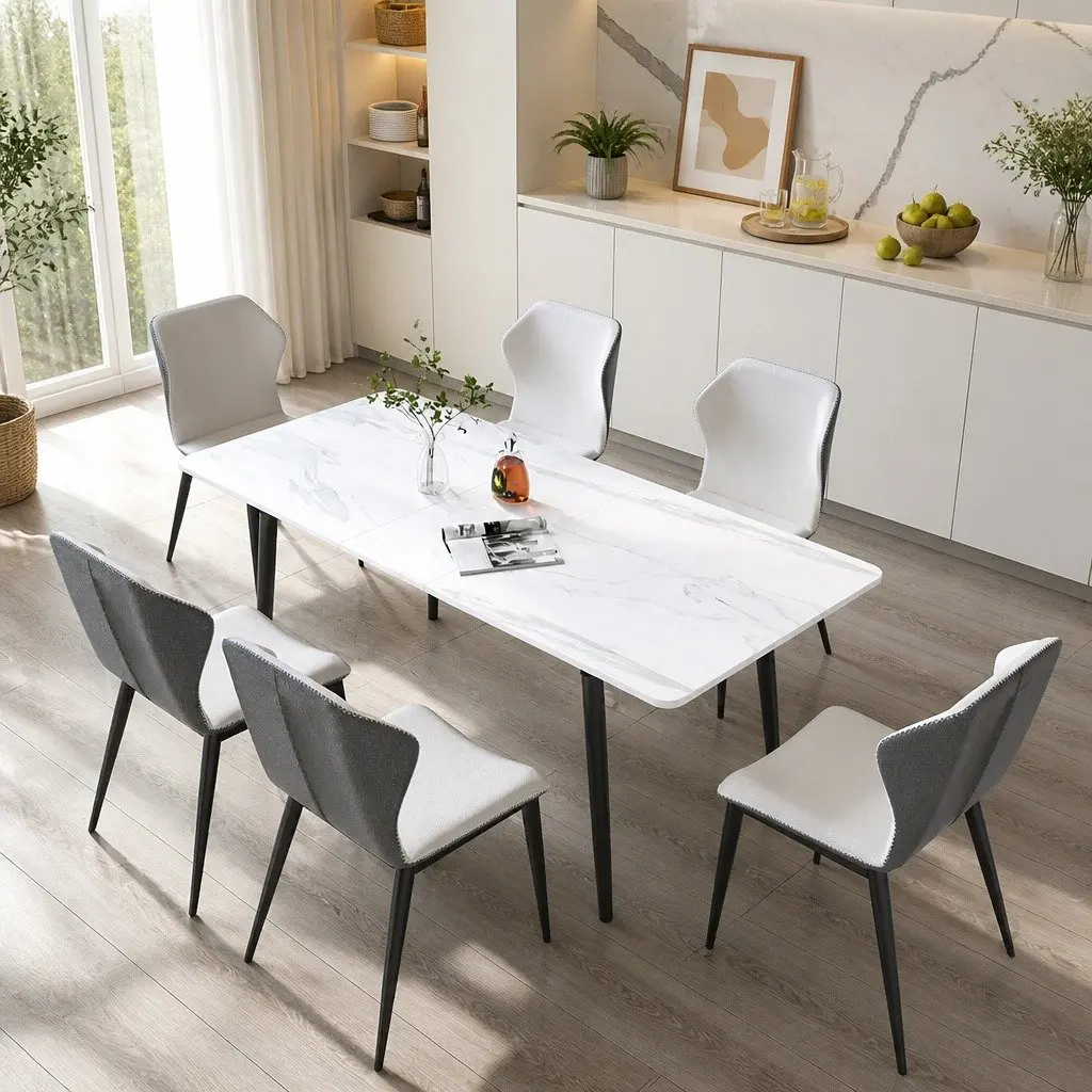 Dining Table White 150cm Steel Frame MDF Tabletop