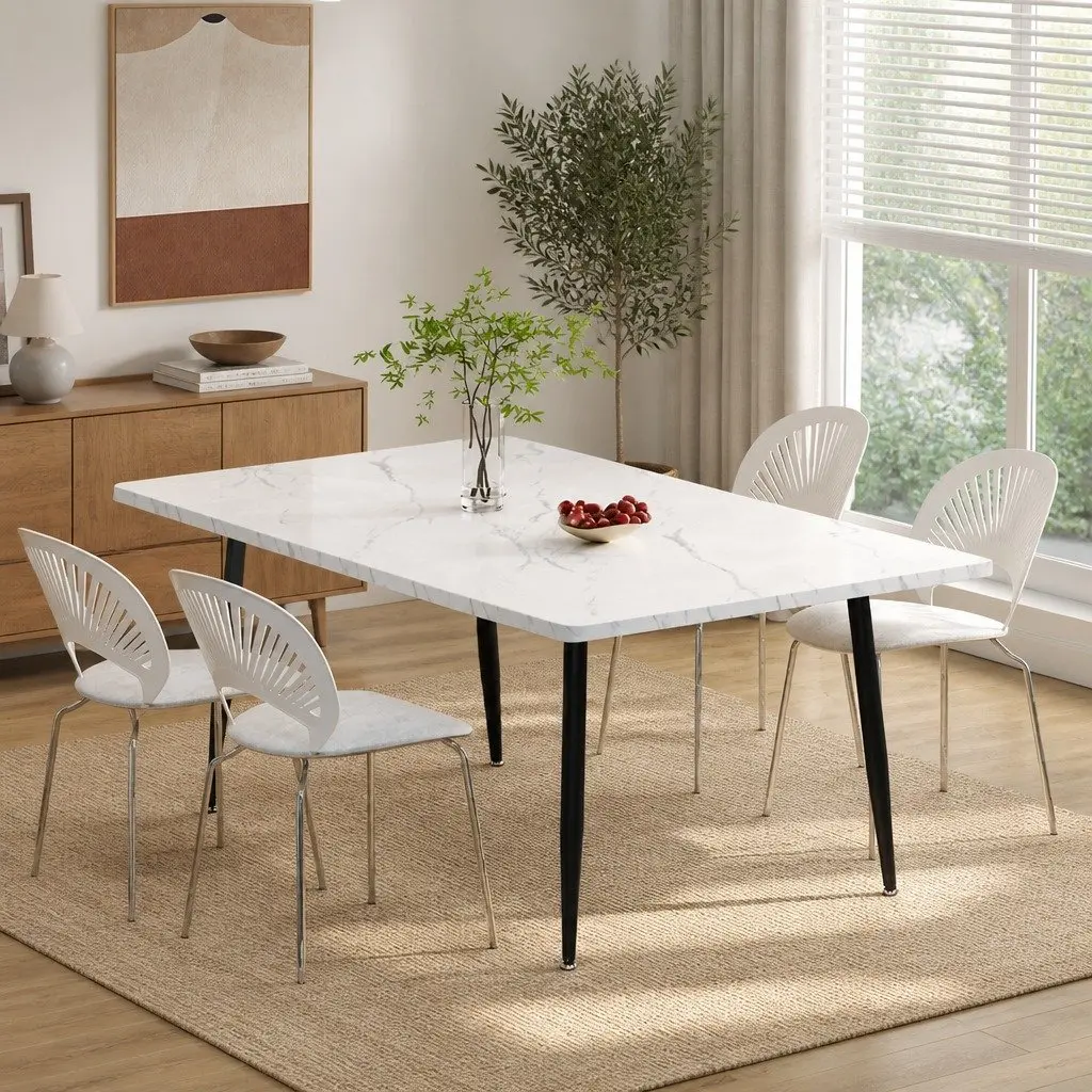 Dining Table White 150cm Steel Frame MDF Tabletop