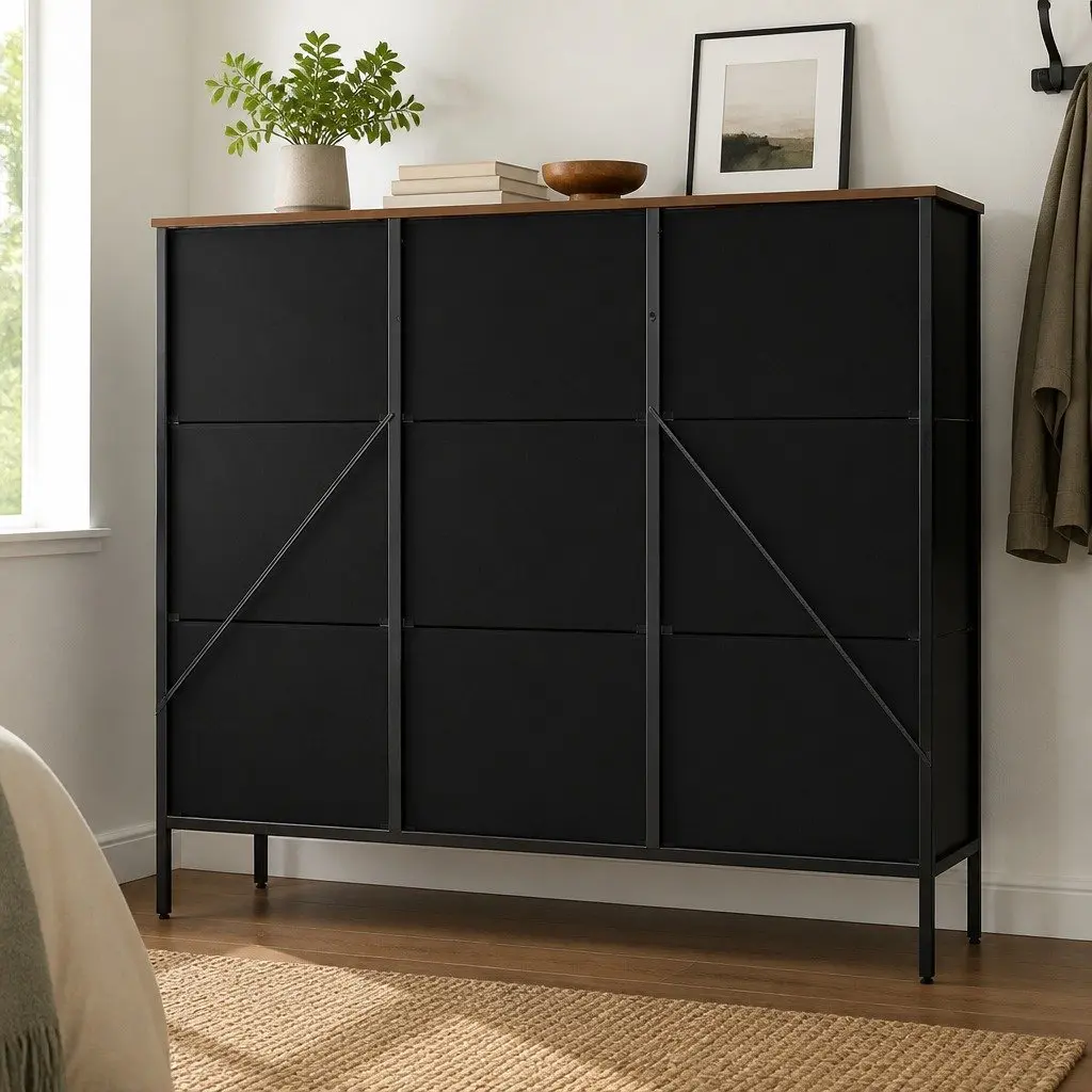 Vintage Industrial 9 Drawer Chest for Bedroom Storage