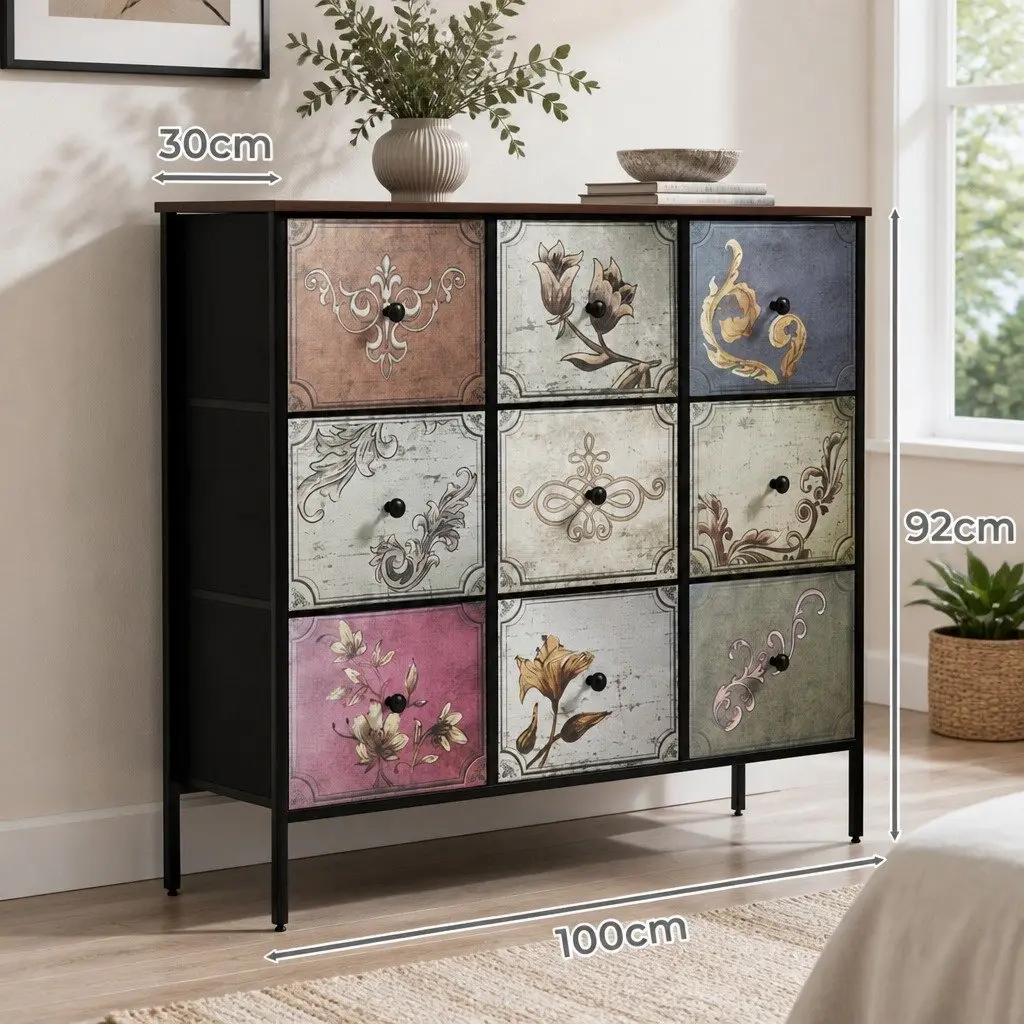 Vintage Industrial 9 Drawer Chest for Bedroom Storage