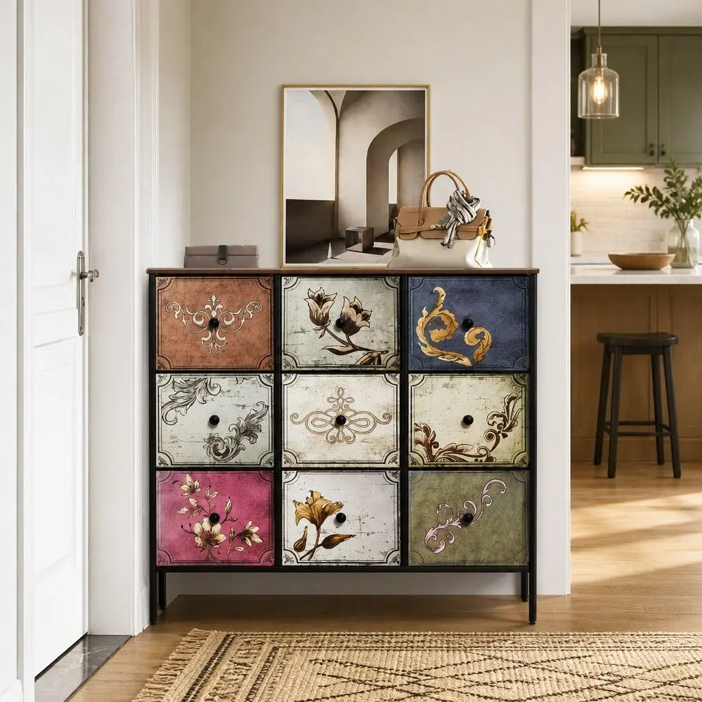 Vintage Industrial 9 Drawer Chest for Bedroom Storage