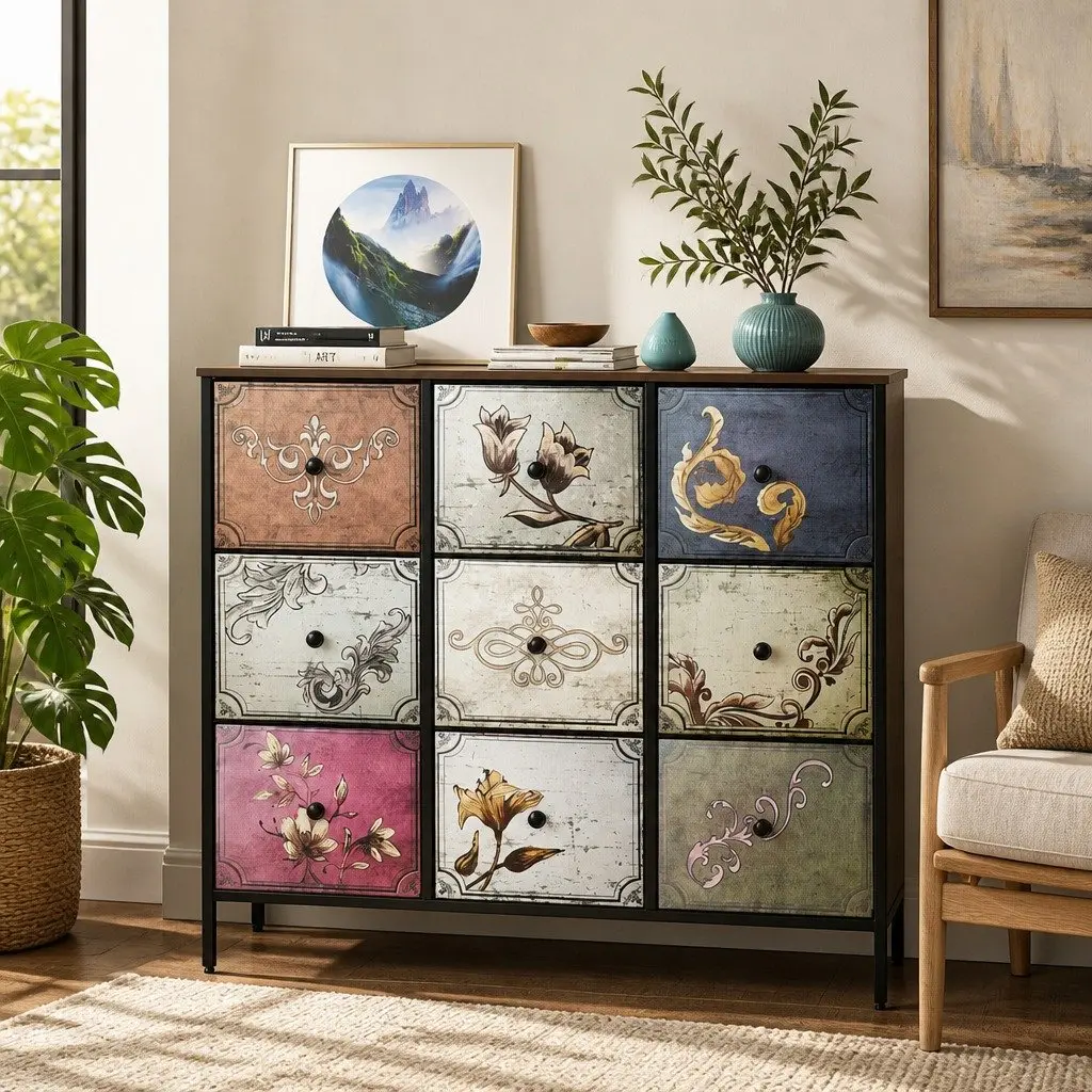 Vintage Industrial 9 Drawer Chest for Bedroom Storage