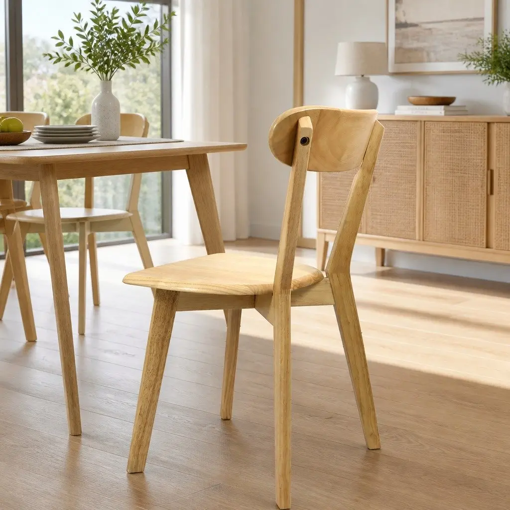 Dining Chairs Wooden Natural Ergonomic Curved Backrest Set of 4 Sturdy
