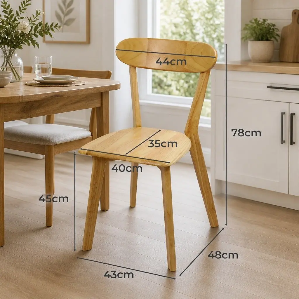 Dining Chairs Wooden Natural Ergonomic Curved Backrest Set of 4 Sturdy