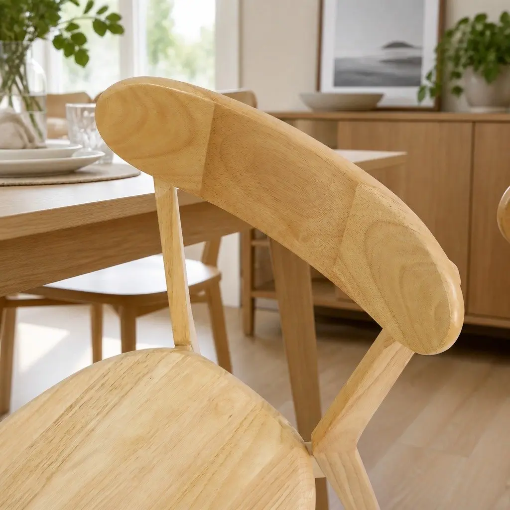 Dining Chairs Wooden Natural Ergonomic Curved Backrest Set of 4 Sturdy