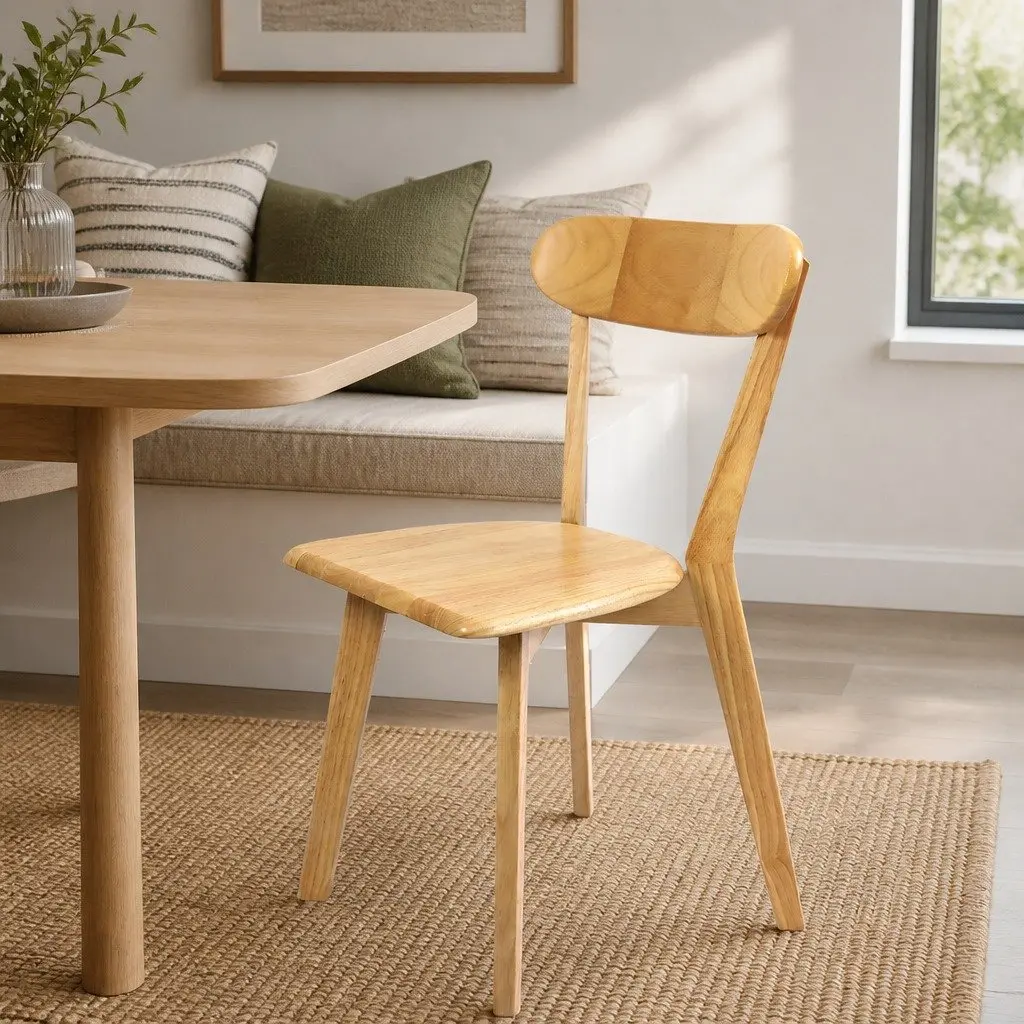 Dining Chairs Wooden Natural Ergonomic Curved Backrest Set of 4 Sturdy