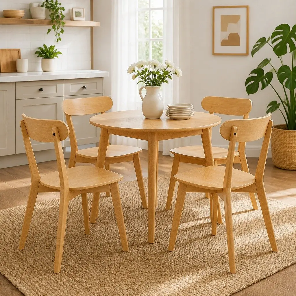 Dining Chairs Wooden Natural Ergonomic Curved Backrest Set of 4 Sturdy