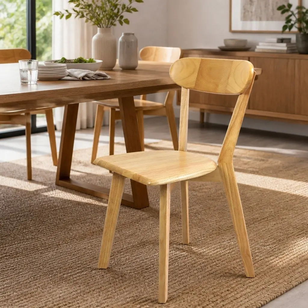 Dining Chairs Wooden Natural Ergonomic Curved Backrest Set of 4 Sturdy