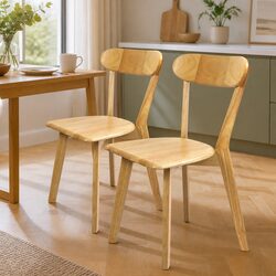 Dining Chairs Wooden Set of 2 Kitchen Seat Ergonomic Curved Backrest Natural