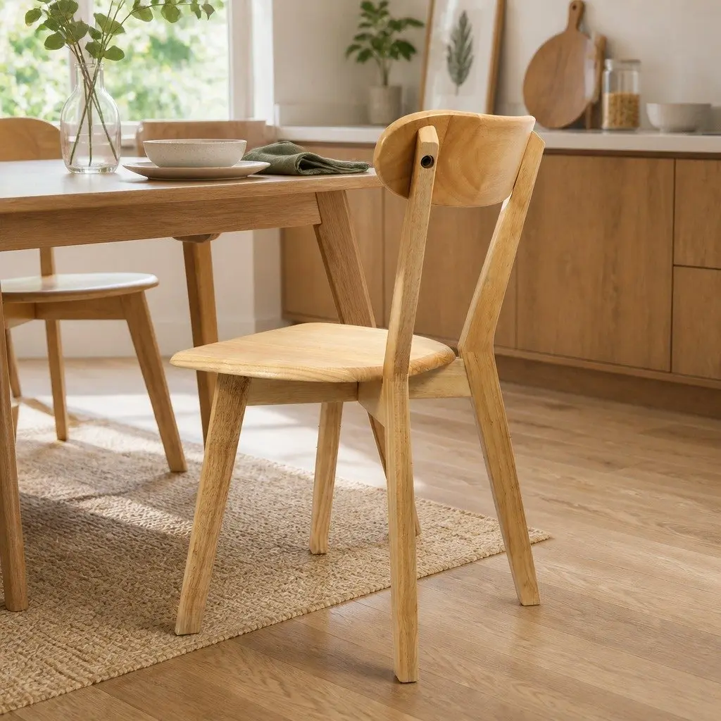 Dining Chairs Wooden Set of 2 Kitchen Seat Ergonomic Curved Backrest Natural