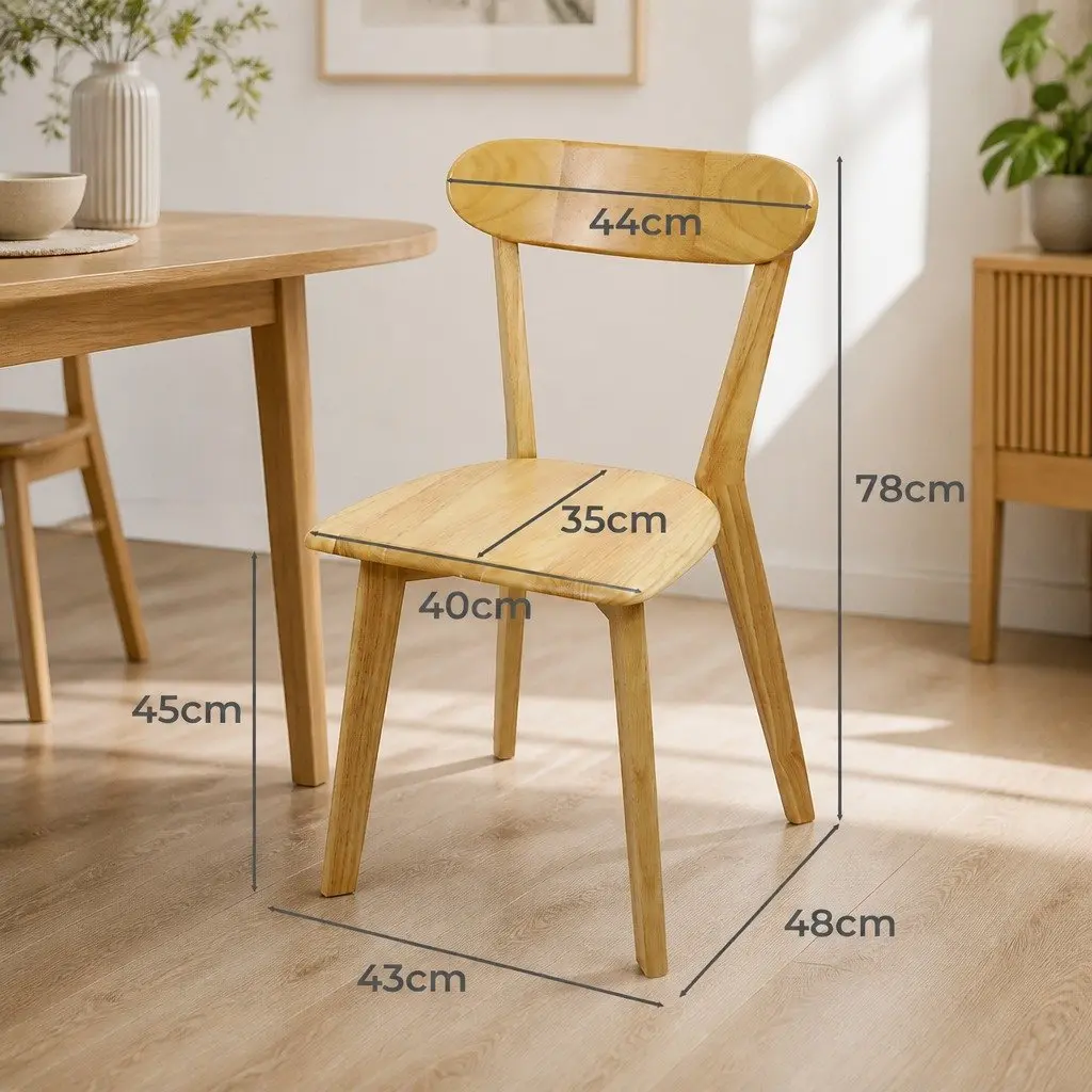 Dining Chairs Wooden Set of 2 Kitchen Seat Ergonomic Curved Backrest Natural