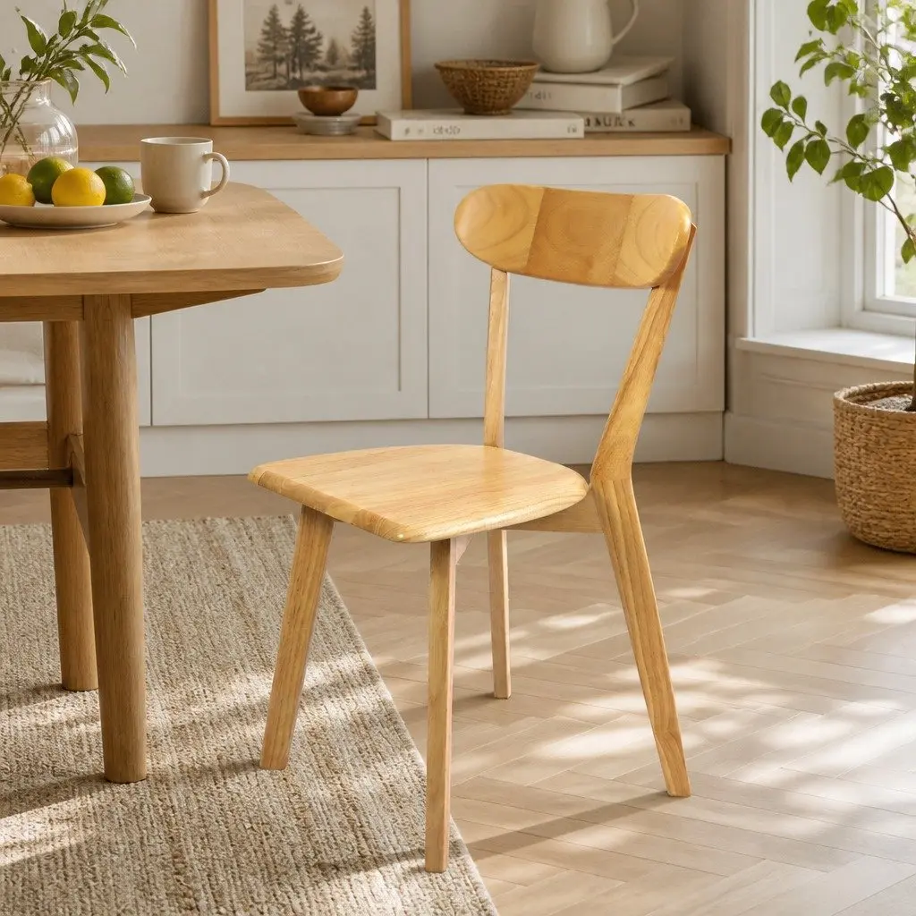 Dining Chairs Wooden Set of 2 Kitchen Seat Ergonomic Curved Backrest Natural