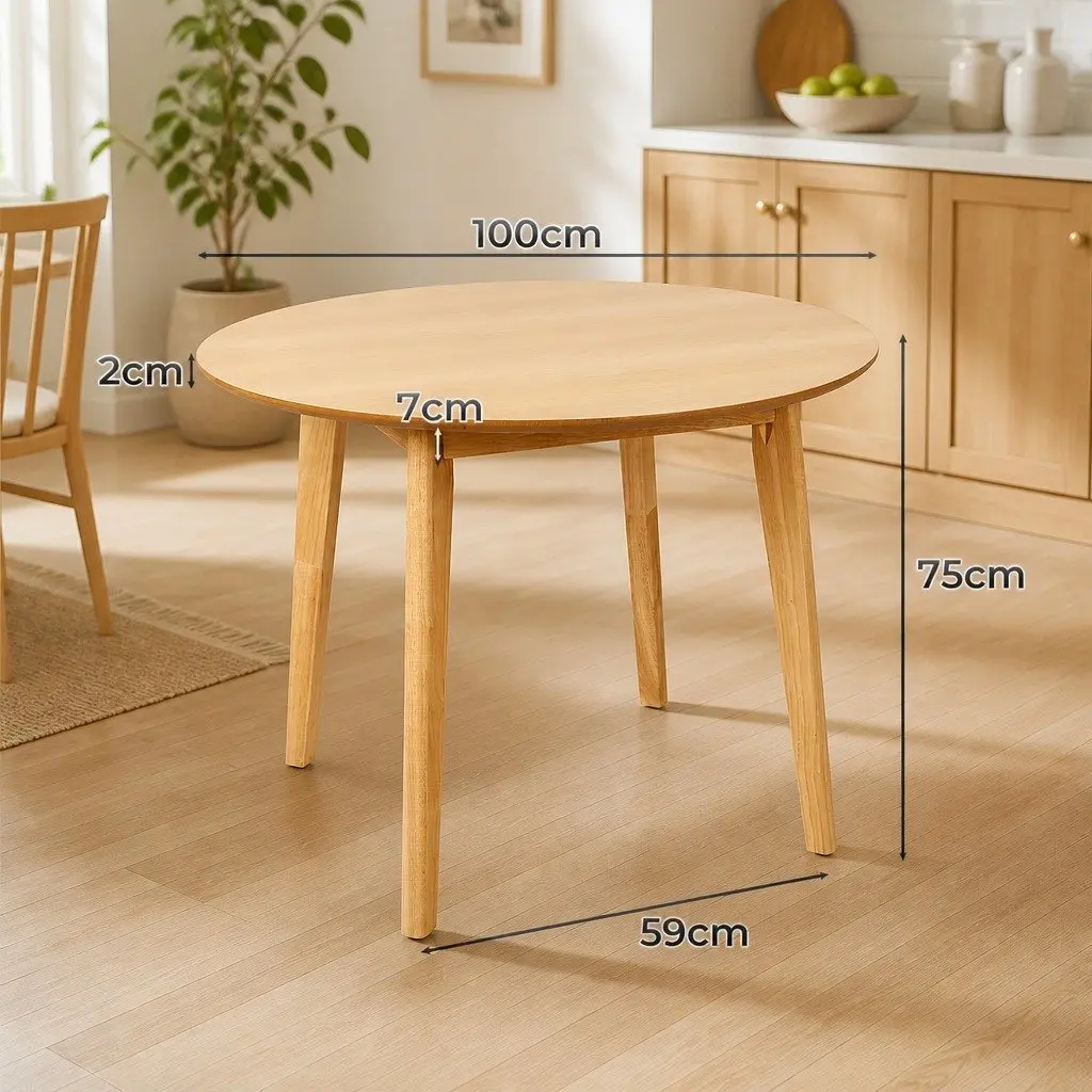 Round Dining Table 100cm Rubberwood Frame