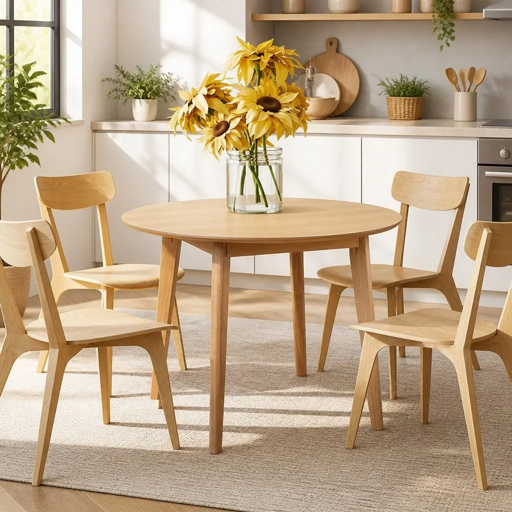 Round Dining Table 100cm Rubberwood Frame
