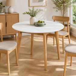 White Round Dining Table 100cm with Rubberwood Base