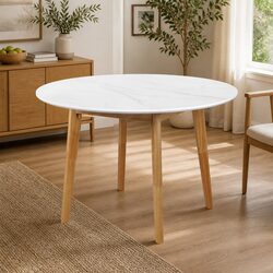 Warm White Round Dining Table 120cm for Family Gatherings