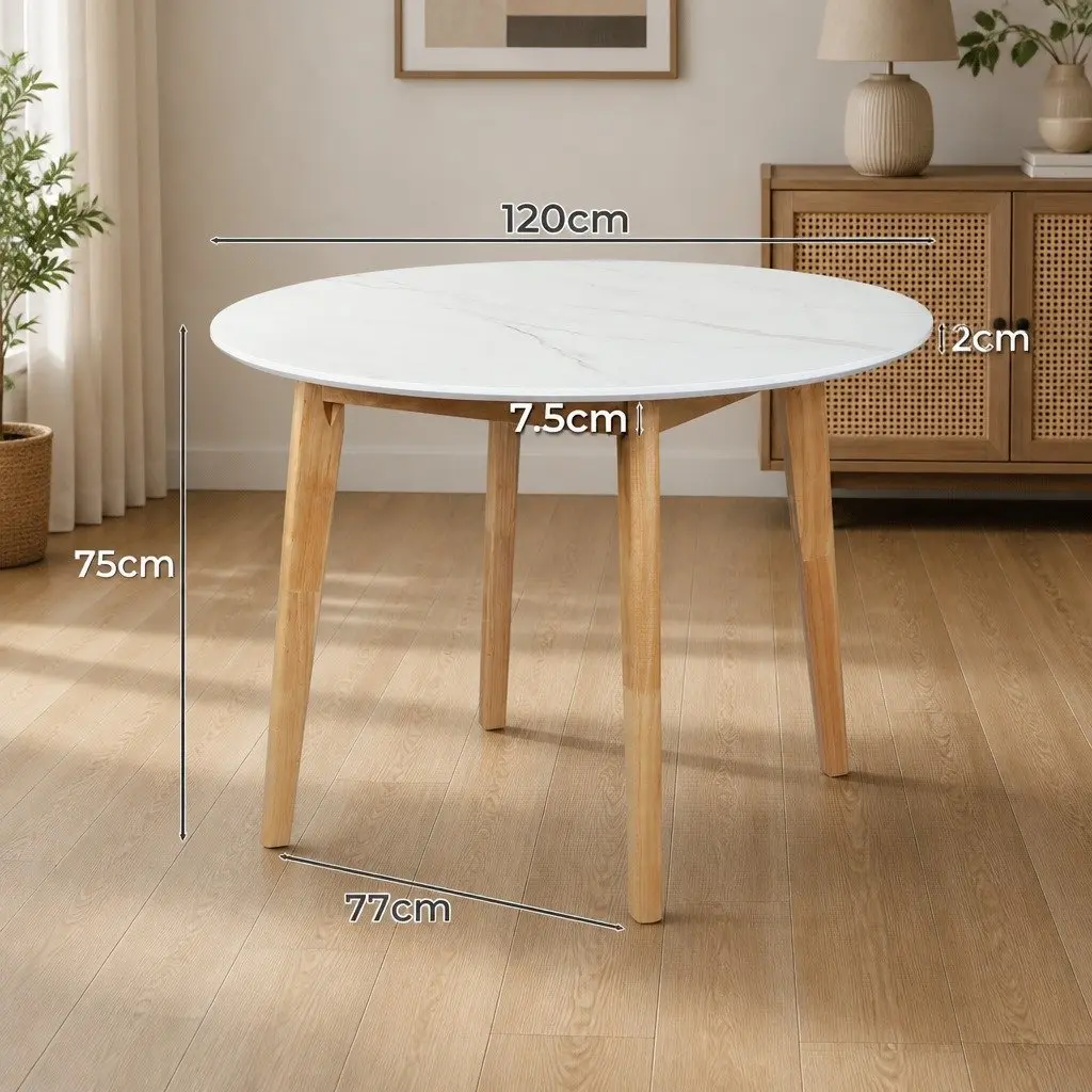 Round Dining Table 120cm White Rubberwood Base Home Kitchen Furniture Easy