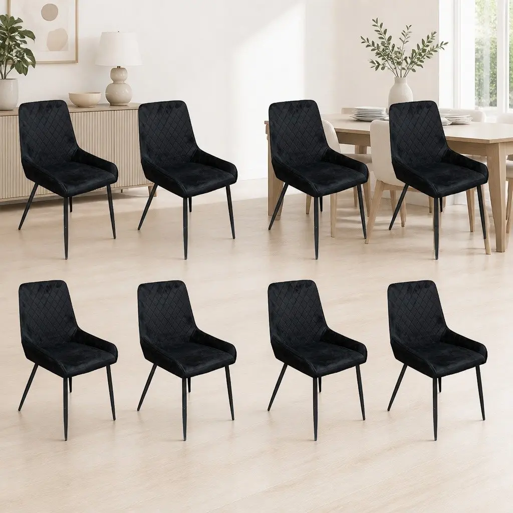 Set of 8 Steel Frame Dining Chairs with Velvet Upholstered Padded Seats for Kitchen or Dining Room