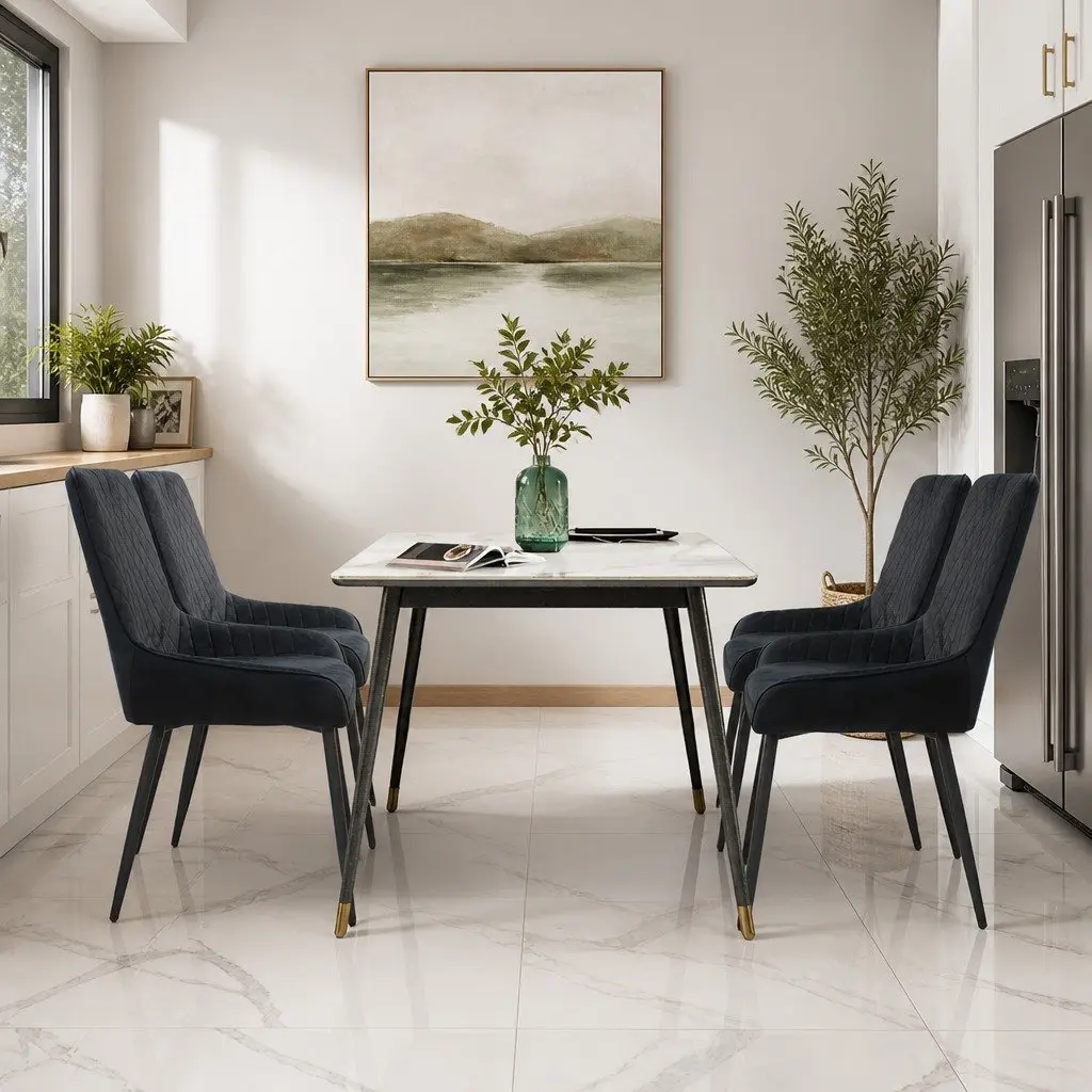 Set of 8 Steel Frame Dining Chairs with Velvet Upholstered Padded Seats for Kitchen or Dining Room