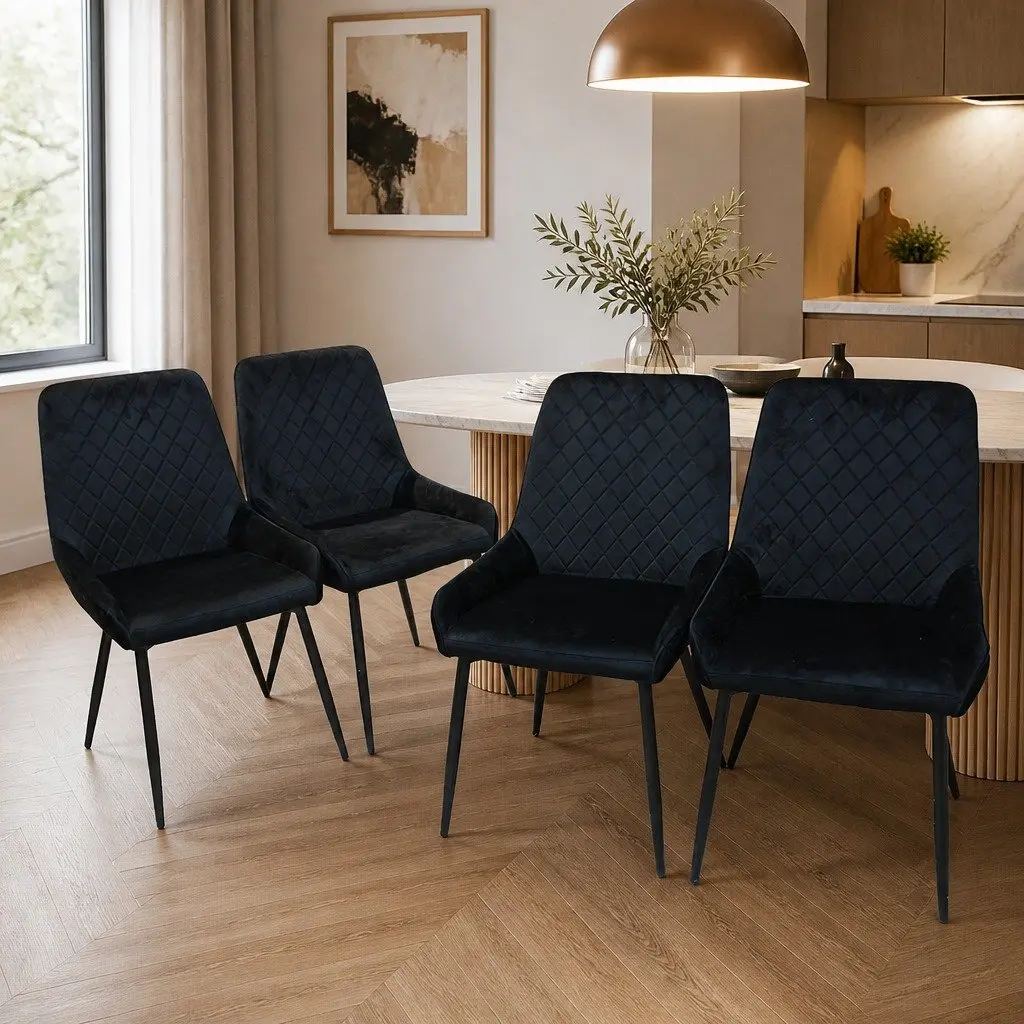 Set of 8 Steel Frame Dining Chairs with Velvet Upholstered Padded Seats for Kitchen or Dining Room