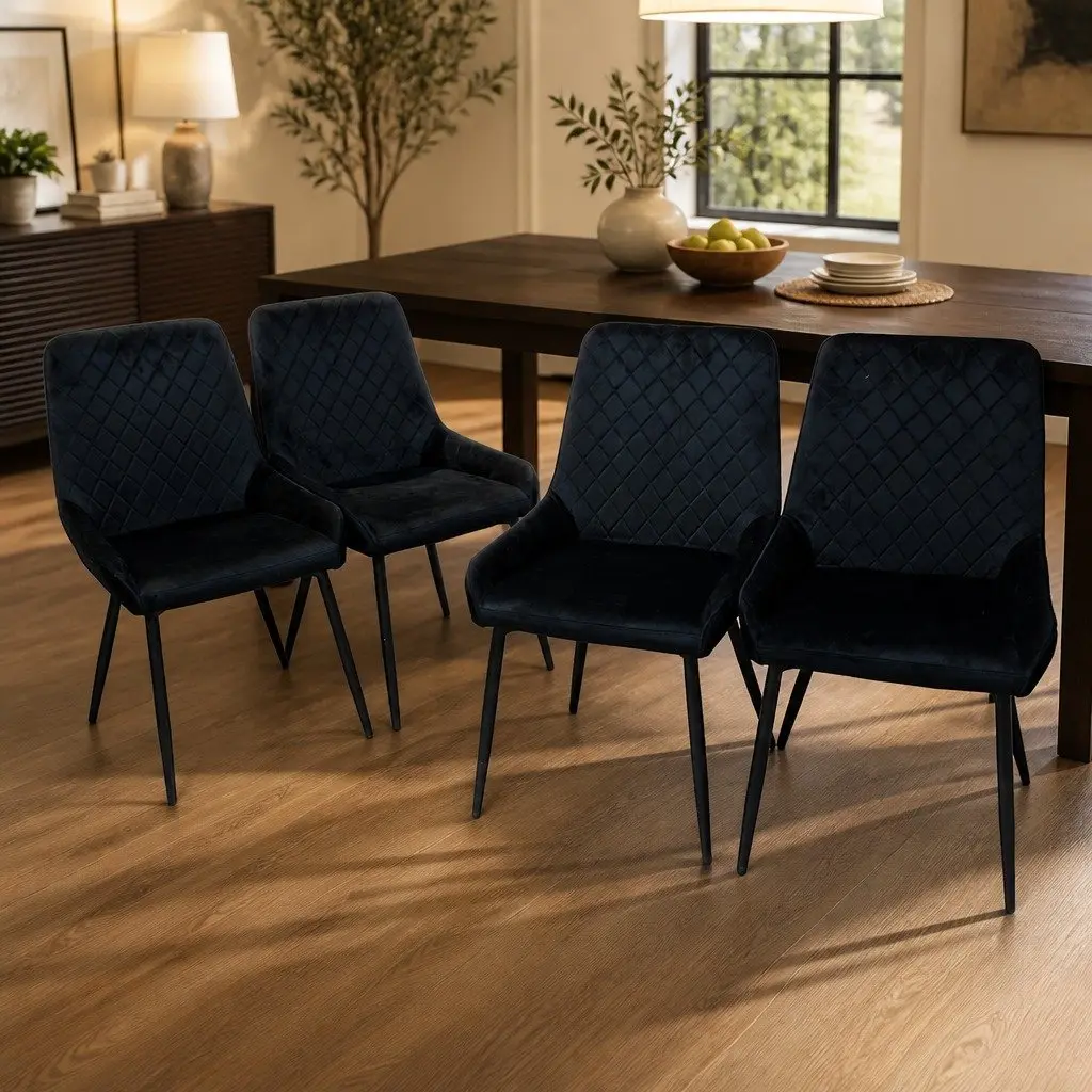 Dining Chairs x4 Padded Velvet Seat Steel Frame High Density Foam Comfort