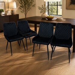 Set of 4 Padded Velvet Dining Chairs with Steel Frame