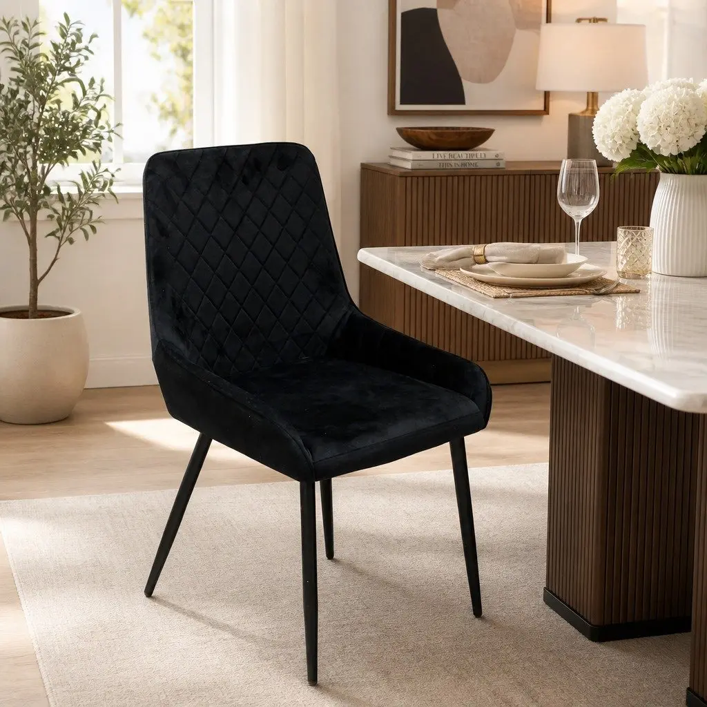 Dining Chairs Velvet Seat Padded Steel Frame High Density Foam Set of 4 Black