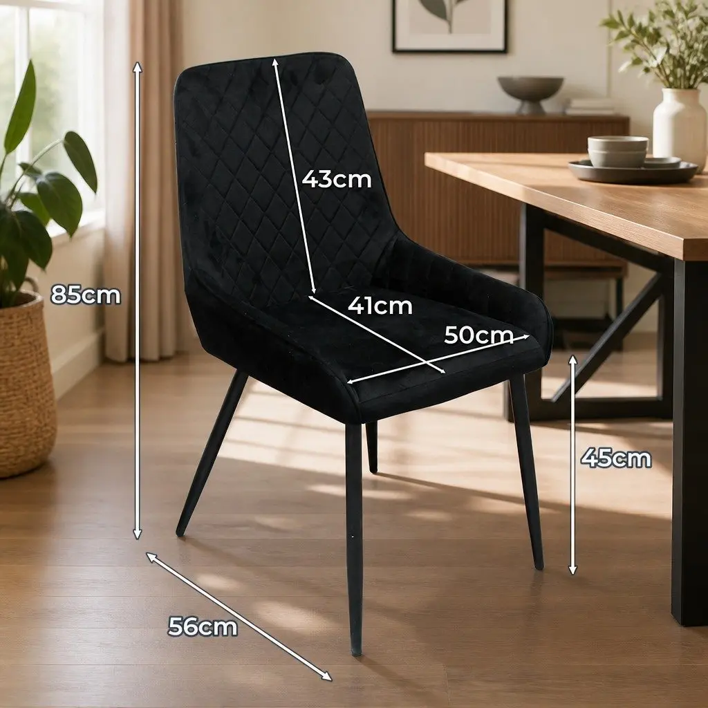 Dining Chairs Velvet Seat Padded Steel Frame High Density Foam Set of 4 Black
