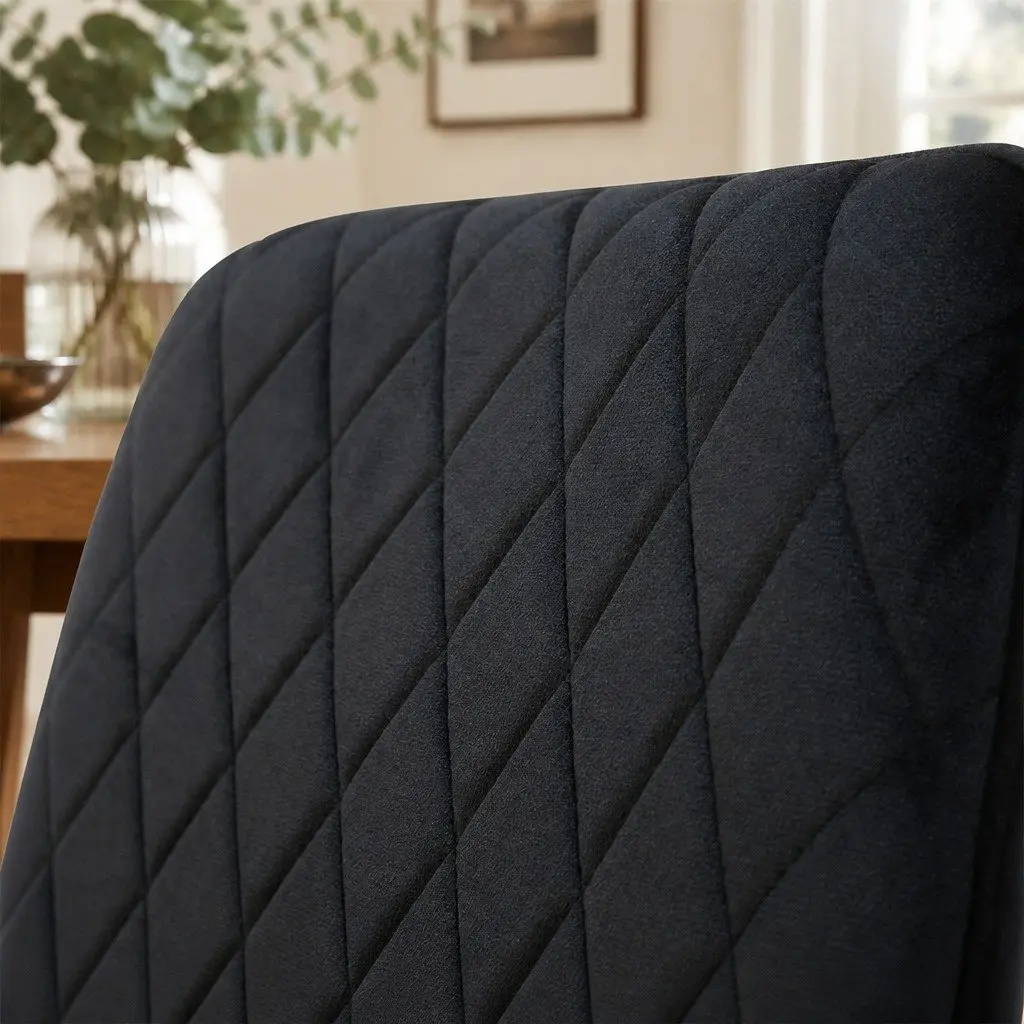 Dining Chairs Velvet Seat Padded Steel Frame High Density Foam Set of 4 Black